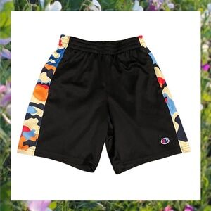 CHAMPION Boy’s Black Shorts with Colorful Camo Sides. Size Small.